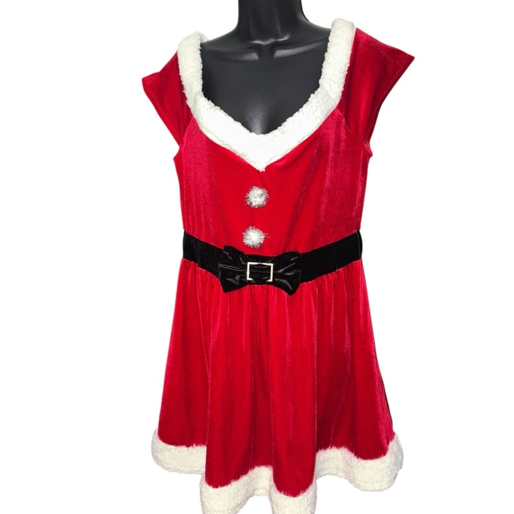 Women’s Large Red Mrs Claus Dress Faux Fur Trim Holiday Velvet Santa Outfit - Picture 2 of 6